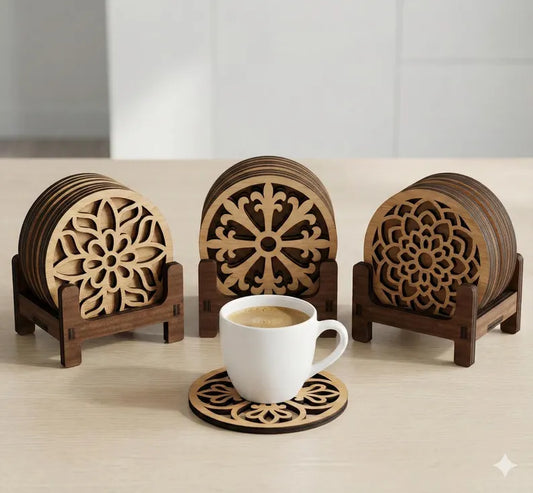 Drveni podmetači za čaše sa postolje