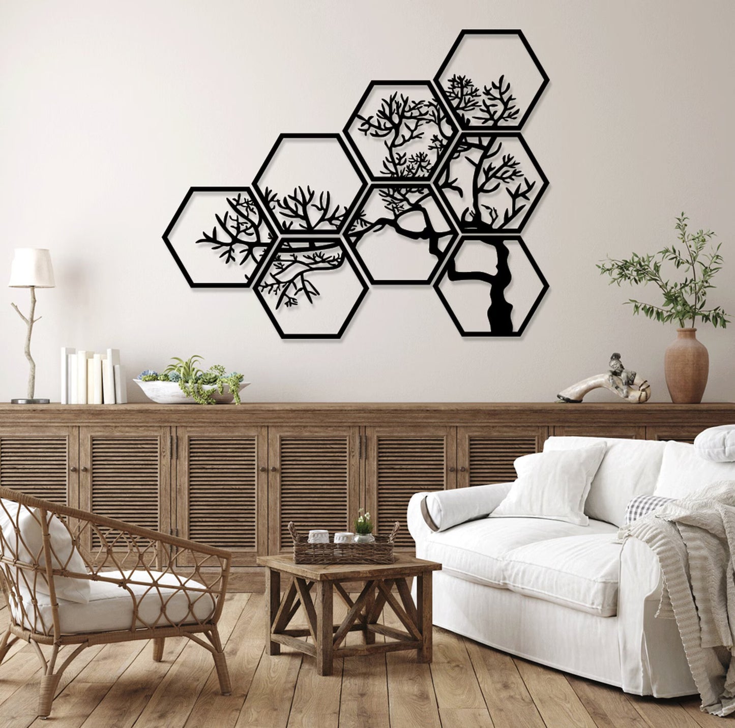 Modularna Zidna Umetnost "Drvo Života" – Hexagon Set