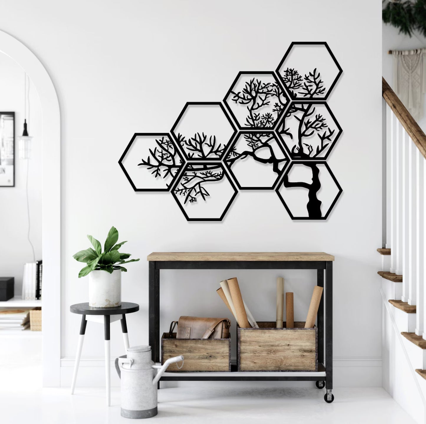 Modularna Zidna Umetnost "Drvo Života" – Hexagon Set