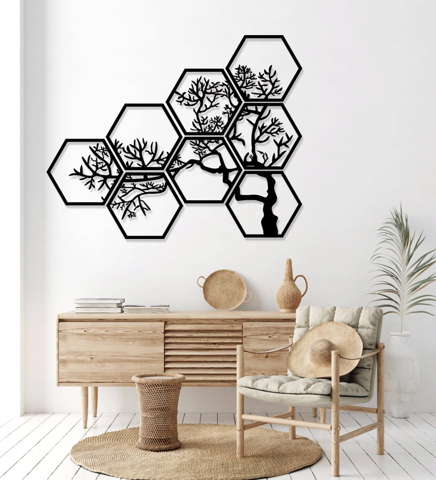 Modularna Zidna Umetnost "Drvo Života" – Hexagon Set