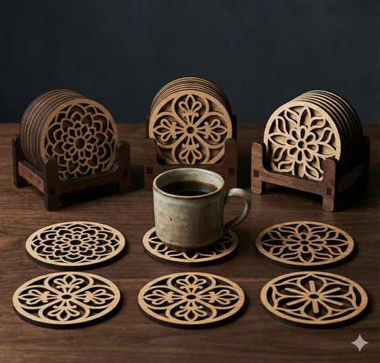 Drveni podmetači za čaše sa postolje